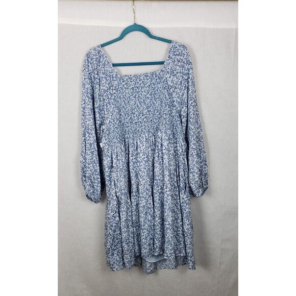 Old Navy Women Tier Dress 4X Smock Blue Babydoll Paisley Floral Peasant Cottage - Picture 2 of 7